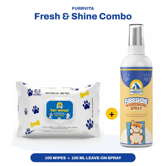Furrvita Fresh & Shine Combo: Grooming Wipes (100 pcs) + Furrshine Nourishing Leave-On Spray (100 ml)